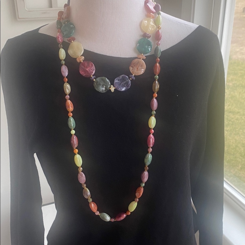 vintage 80’s  lot of two multi-color faux marble agate necklaces